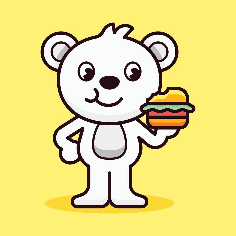 Polar Bear Eat Burger Illustration vector