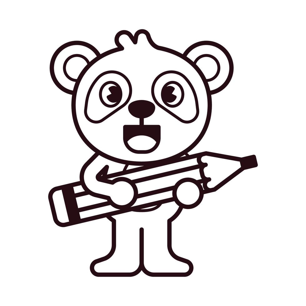 Panda Holding Pencil Coloring Page vector