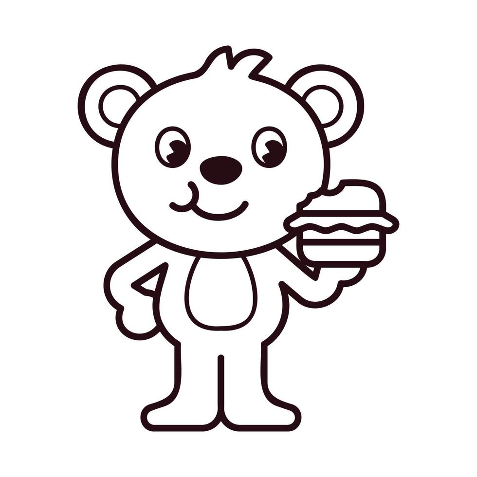 Página para colorear de oso polar comer hamburguesa vector