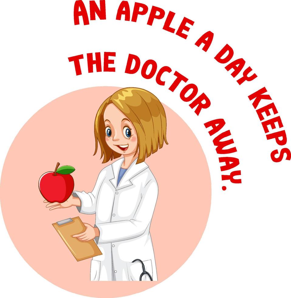 English idiom with an apple a day keeps the doctor away vector