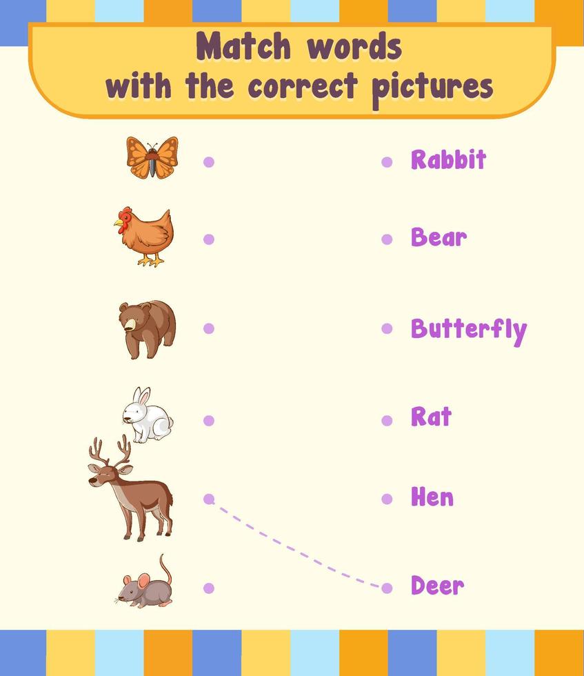Haga coincidir las palabras con la plantilla de hoja de trabajo de imágenes correcta. vector