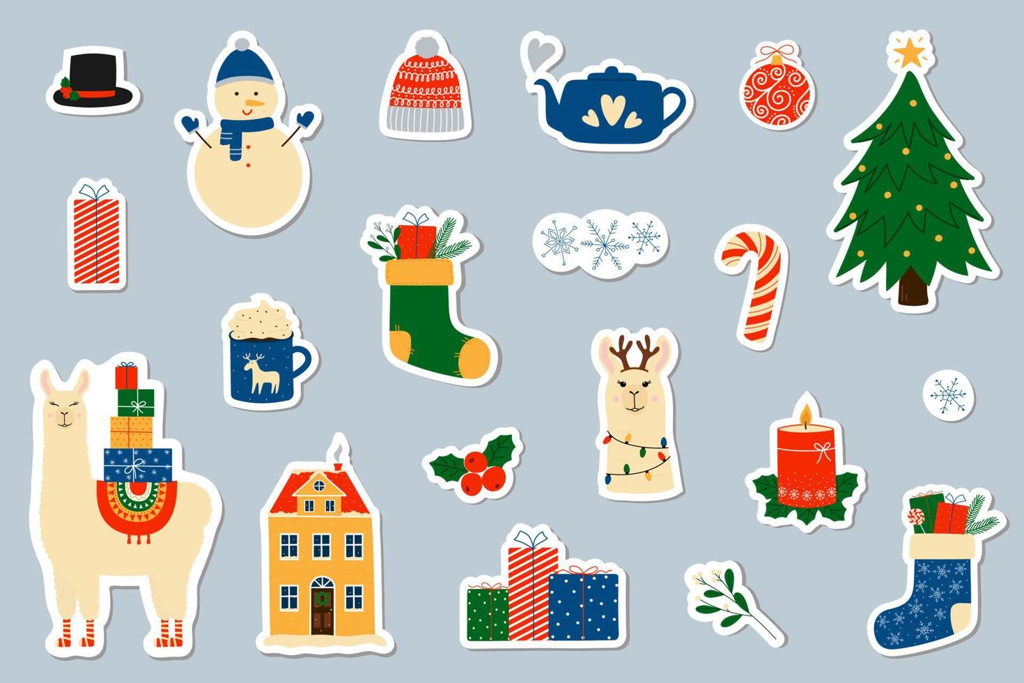 Christmas stickers, pins, patches collection. Cute winter elements. vector