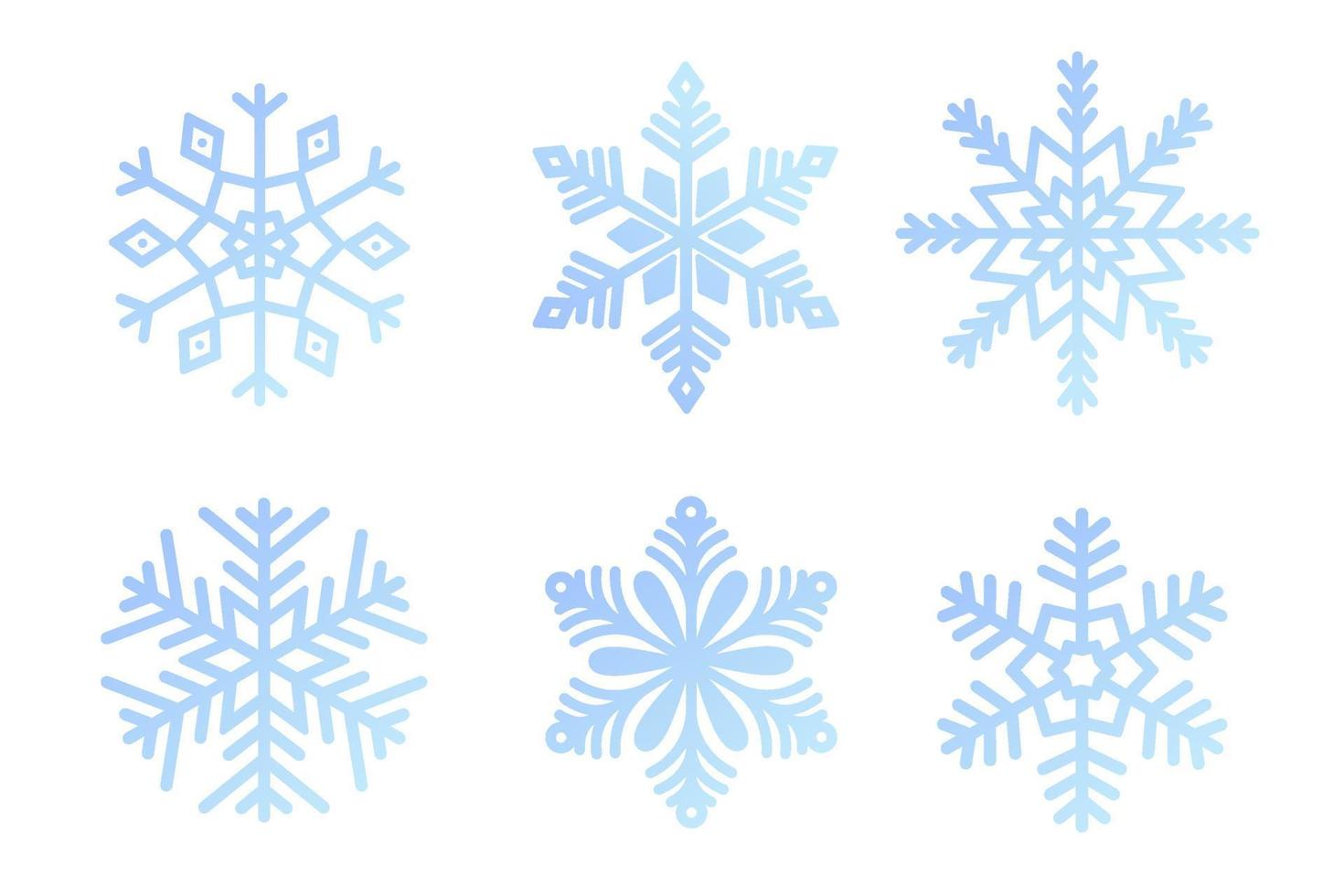 conjunto de copos de nieve degradados. diseño de logotipo de icono. símbolo de invierno de cristal de hielo. plantilla para el diseño de invierno. vector