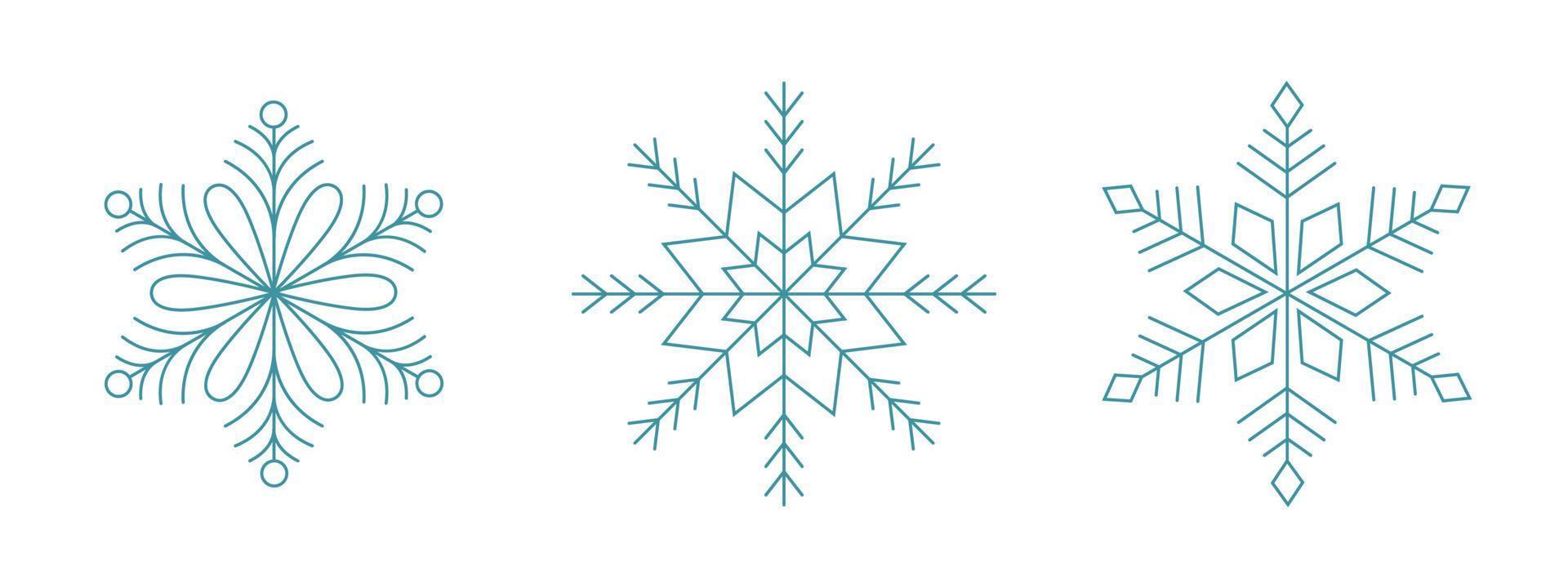 Set of blue snowflakes. Icon logo design. Ice crystal winter symbol. Template for winter design. vector