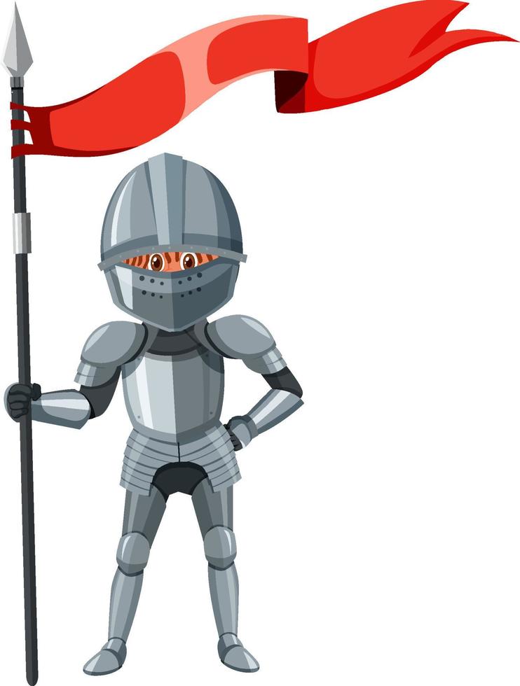 Medieval knight holding red flag vector
