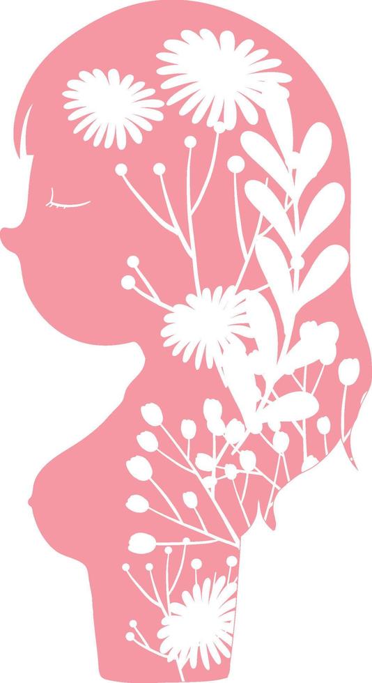 Pink woman silhouette with flower pattern vector