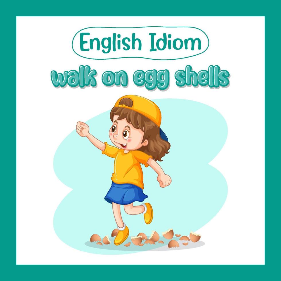 English idiom with picture description for walk on egg shells vector