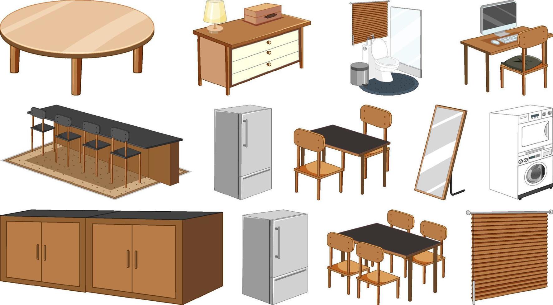 Set of interior furniture and decorations vector