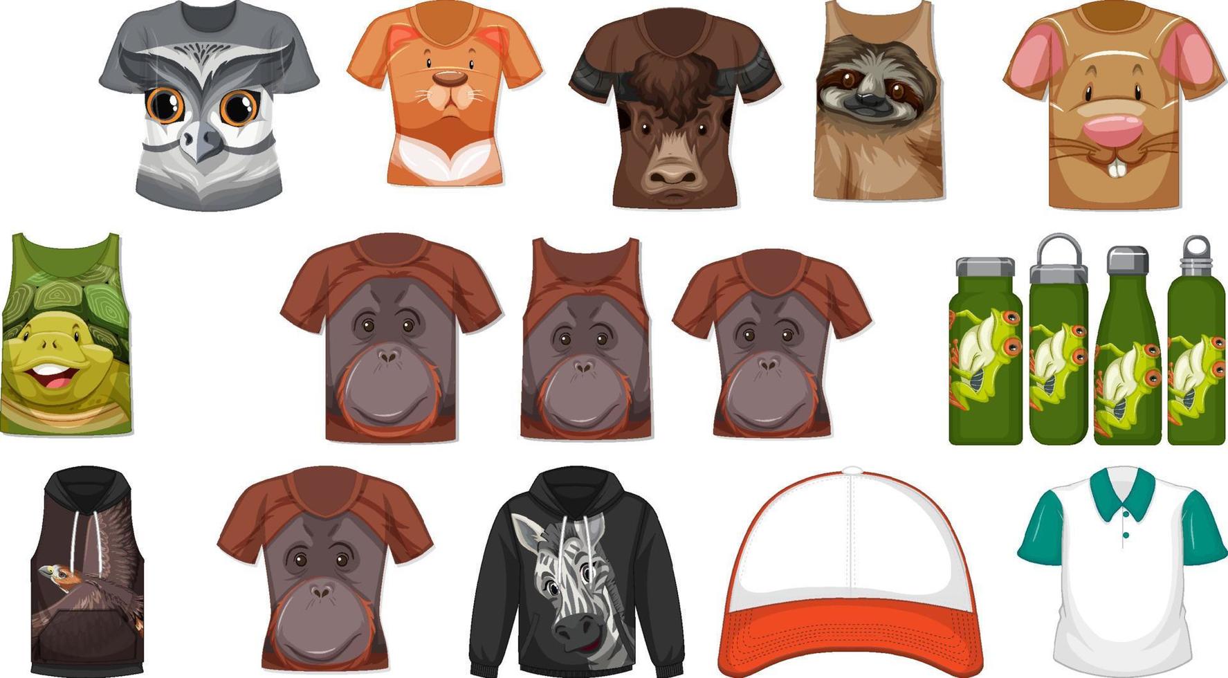 Set of different clothes with animal face pattern vector