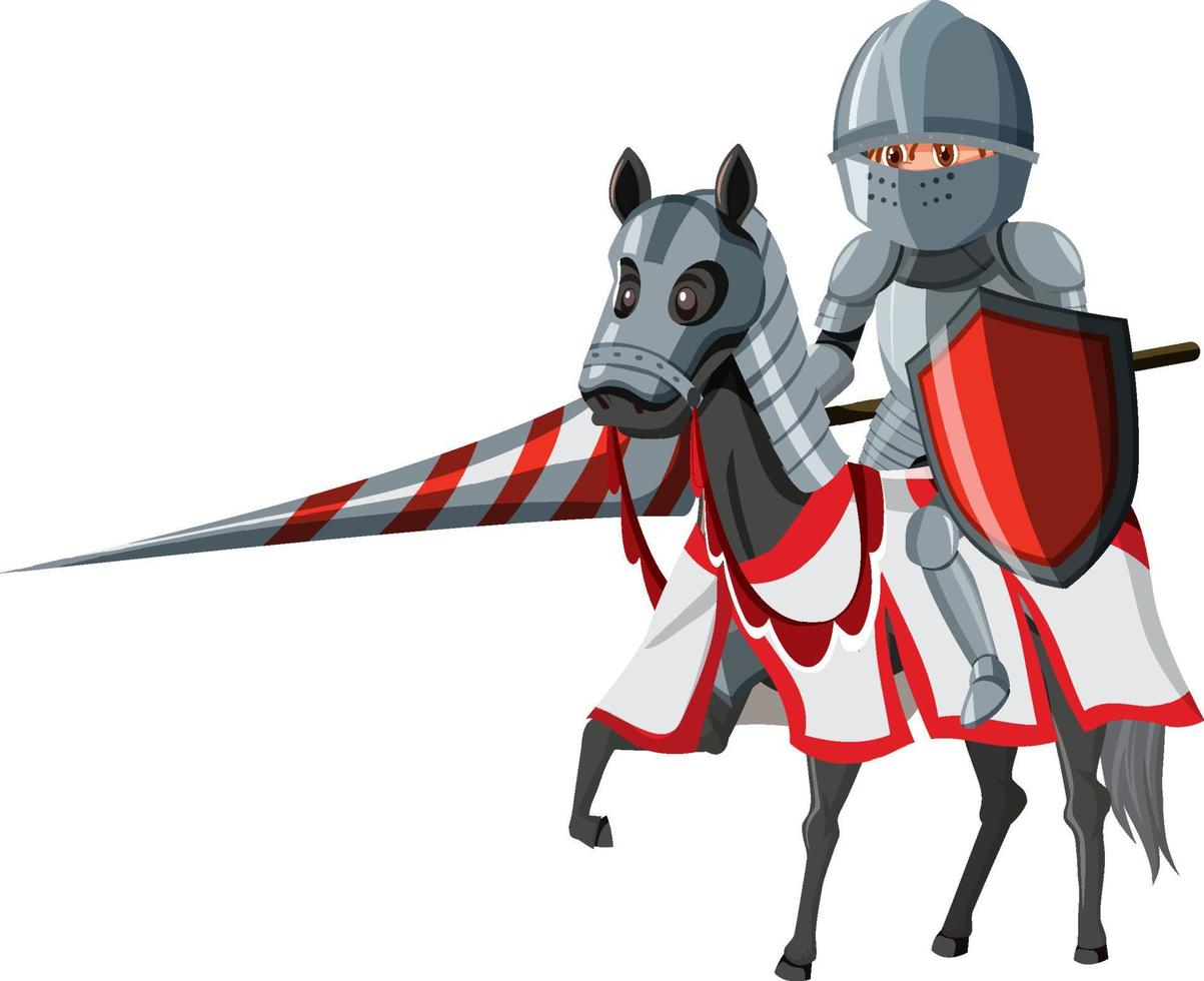 Knight riding a horse with weapon and shield vector