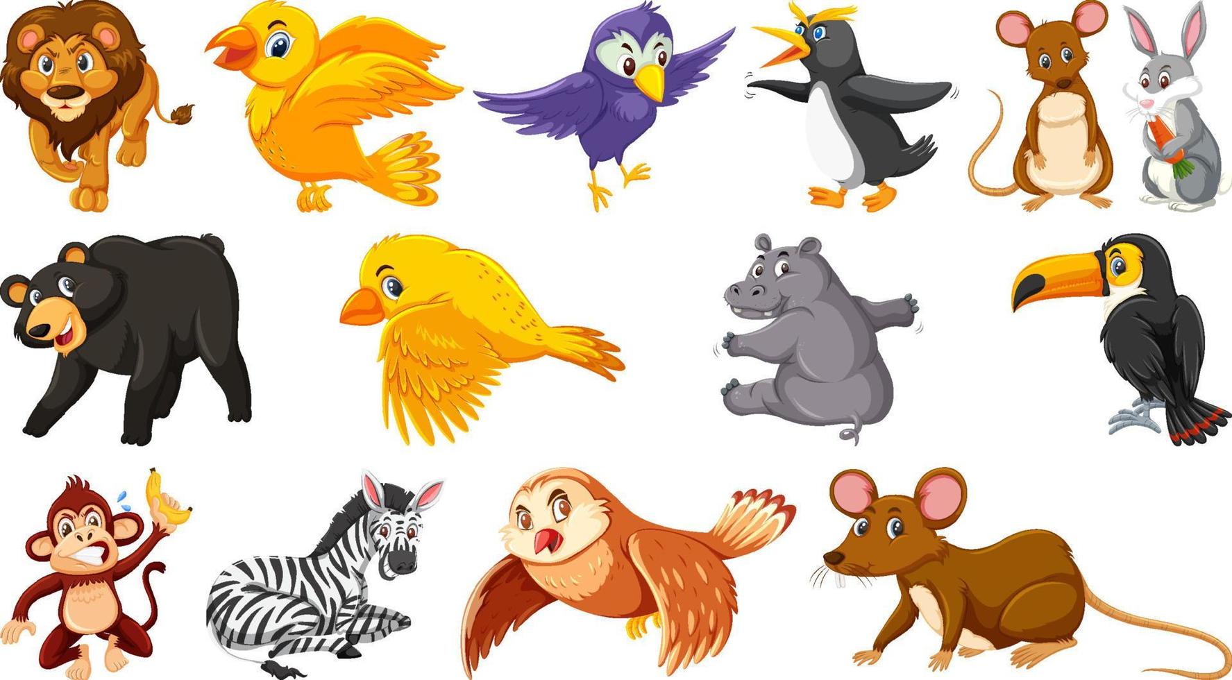 Set of isolated different animals vector