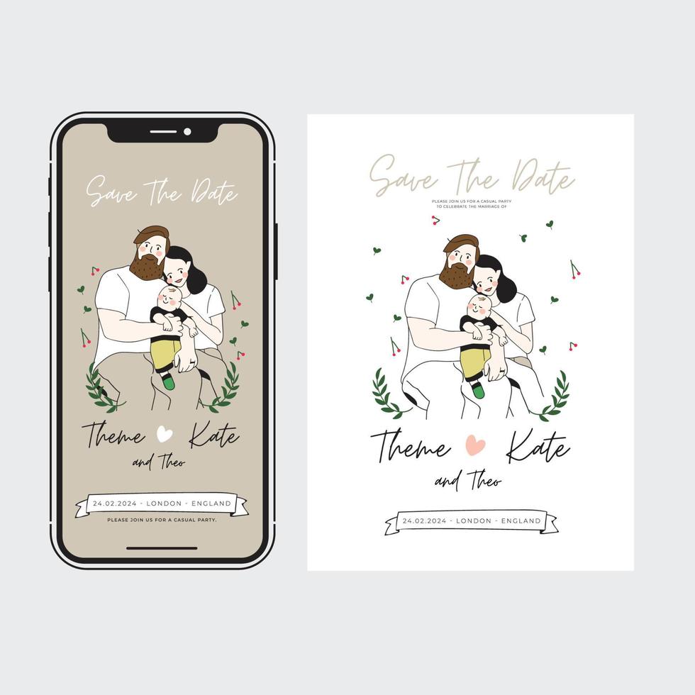 Save the date invitation card and social template design vector