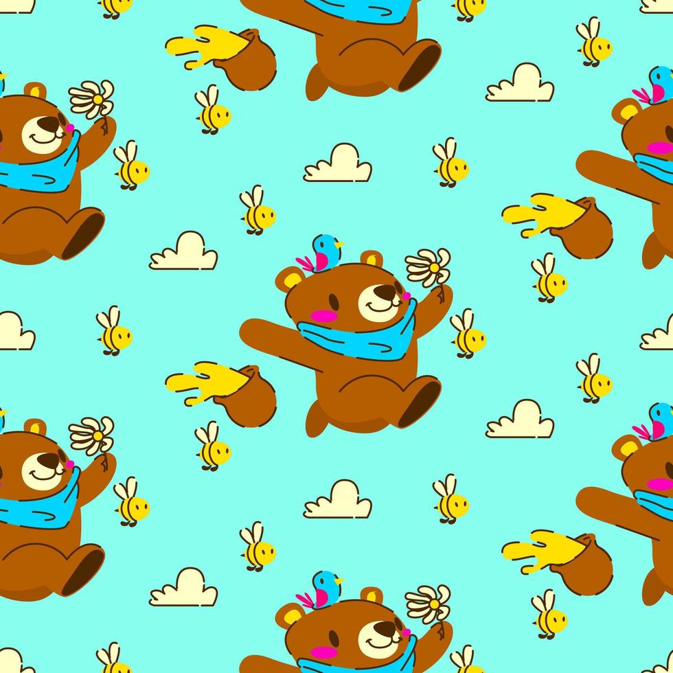 cute little bear, seamless pattern vector illustration