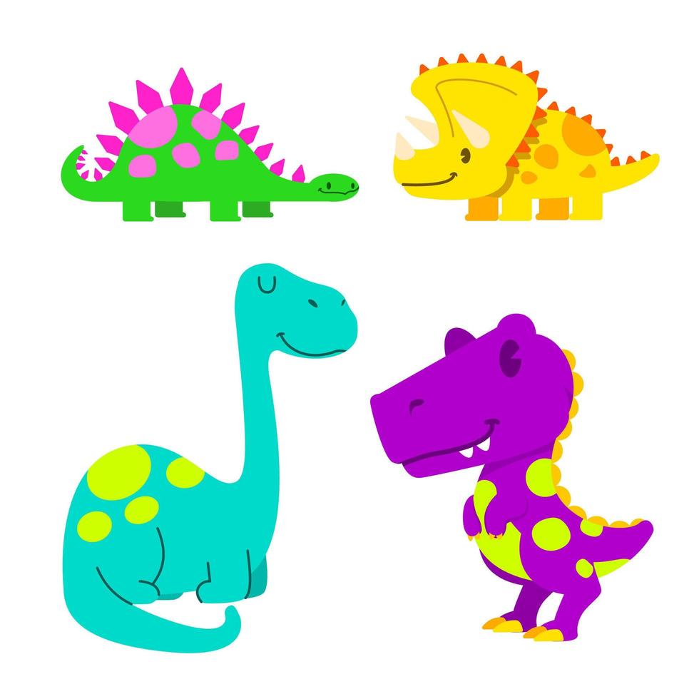 Ilustración de vector de dinosaurios lindos, conjunto de vectores de dinosaurios pequeños lindos