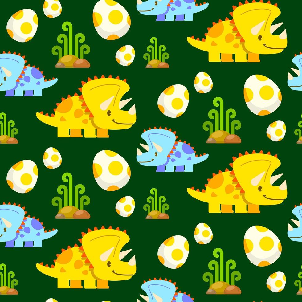 cute dinosaurs vector illustration, triceratops cute little dinosaurs seamless pattern
