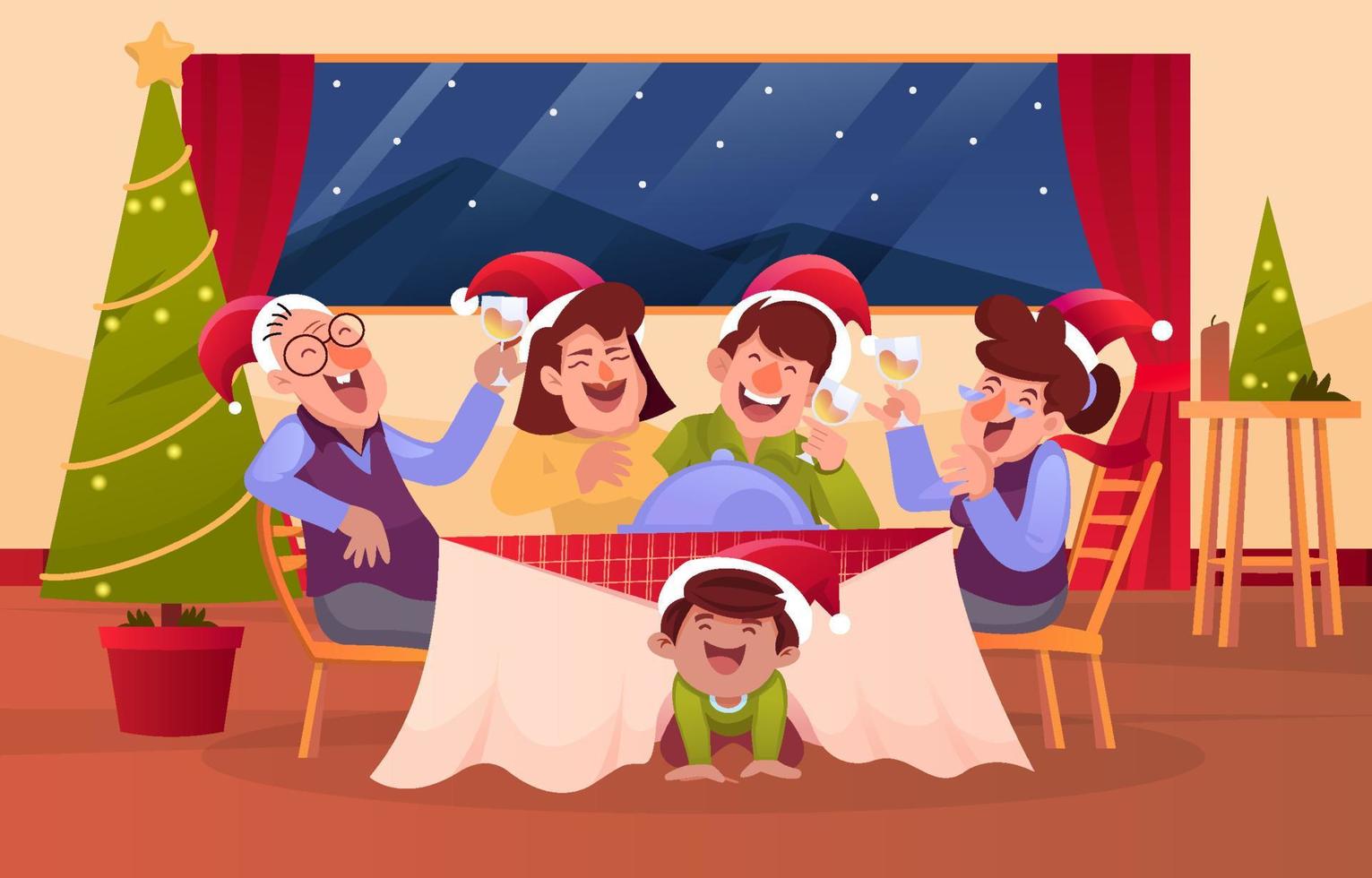 Cheerful Family Dinner on Christmas Eve vector