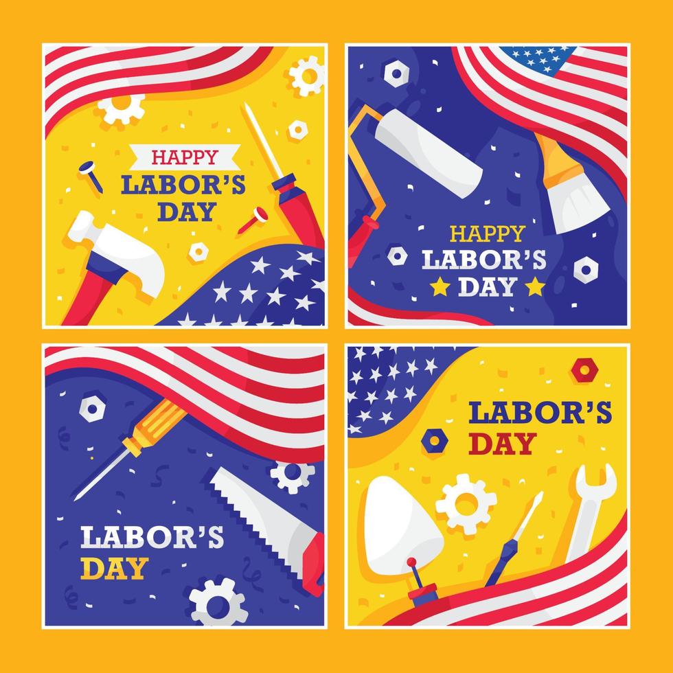 Happy Labor's Day Social Media Posts vector