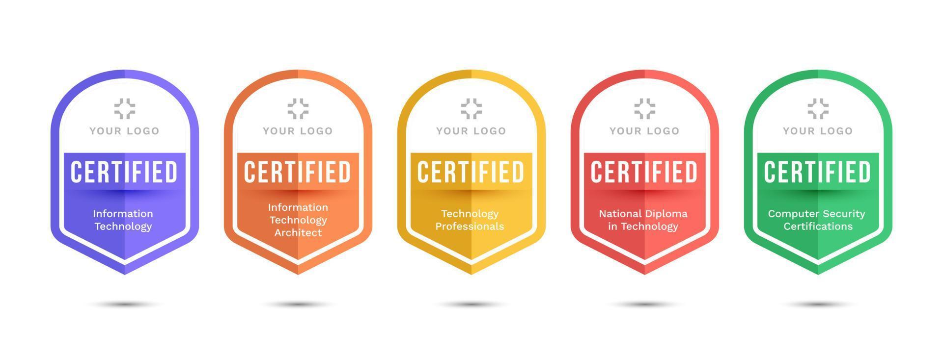 conjunto de certificados de insignia de capacitación de la empresa para determinar en función de criterios. ilustración vectorial diseño de logotipo certificado. vector