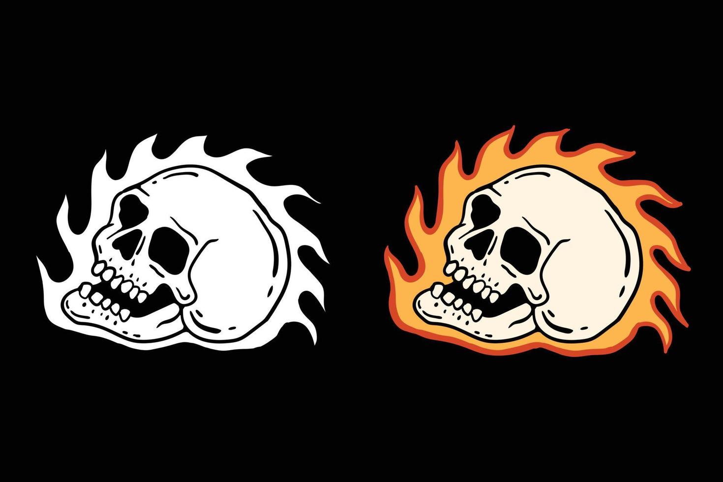 Ilustración de fuego de calavera dibujo a mano impreso en camisetas, chaqueta, recuerdos o tatuajes vector