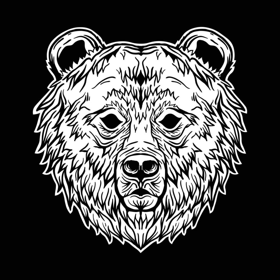 Ilustración de oso grizzly en blanco y negro impresa en camisetas, chaqueta, recuerdos o tatuajes vector gratuito