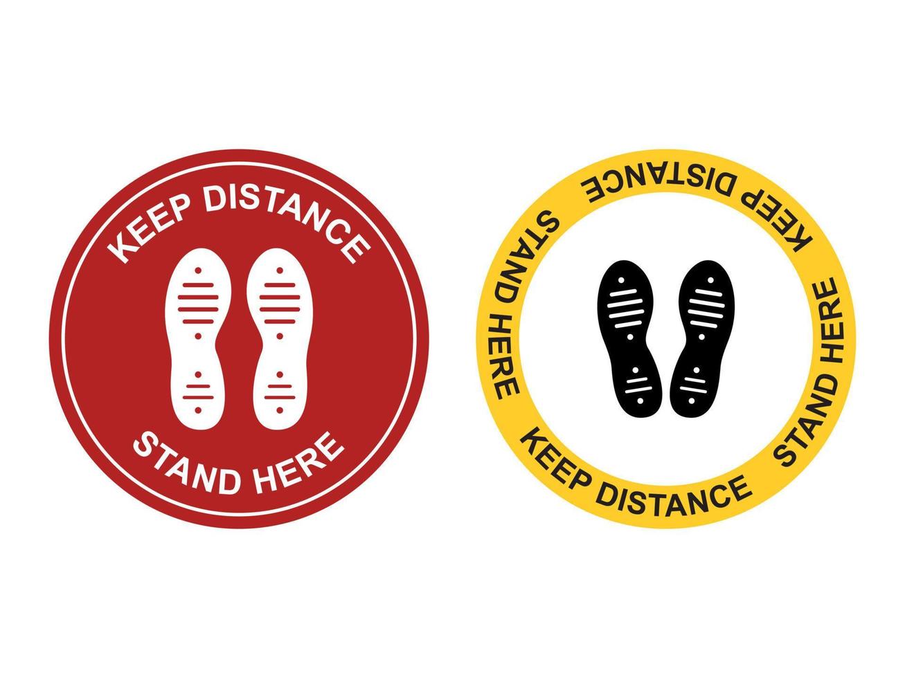Keep social distancing icon. Stand here. Footprint sign. Social distancing  sticker set for floor. Vector