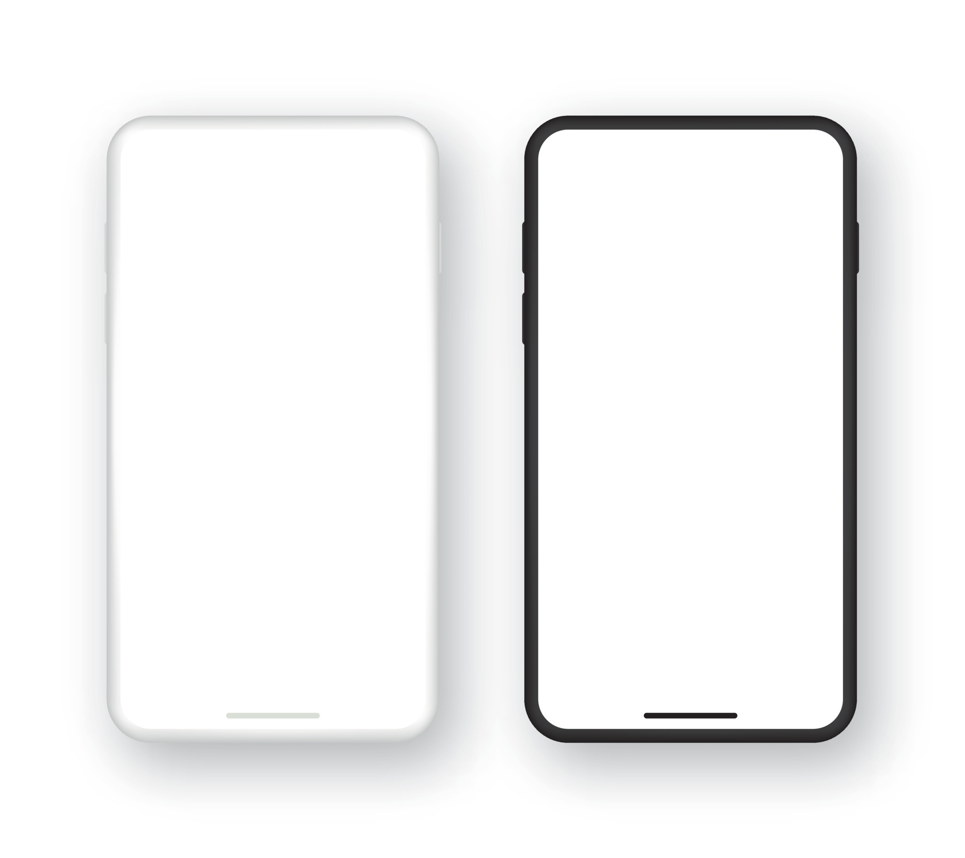 Realistic set of template black and white smartphone with blank screen Realistic set of template black and white smartphone with blank screen