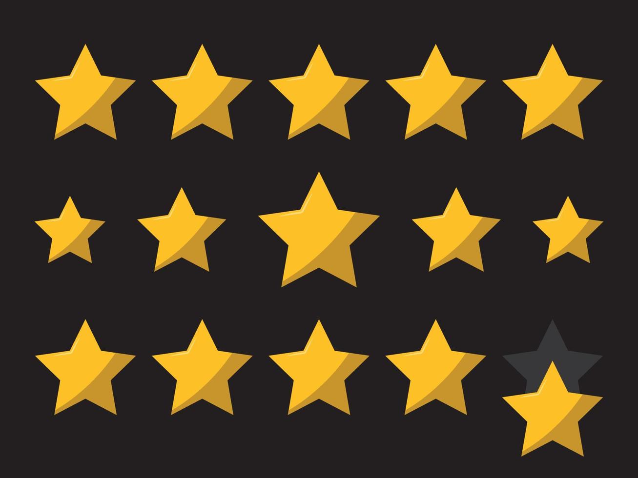Yellow stars rating icon set on black background. Five stars of customer product rating review. Feedback icon for app and website. vector