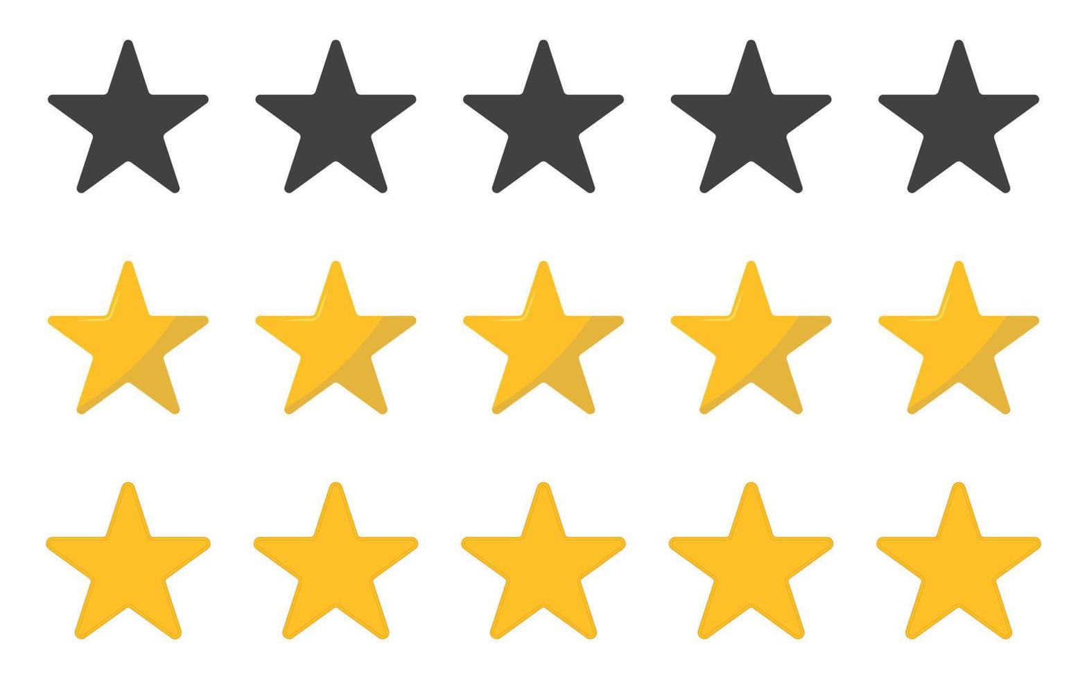 Black and yellow stars rating icon set. Five stars of customer product rating review. Feedback icon for app and website. vector