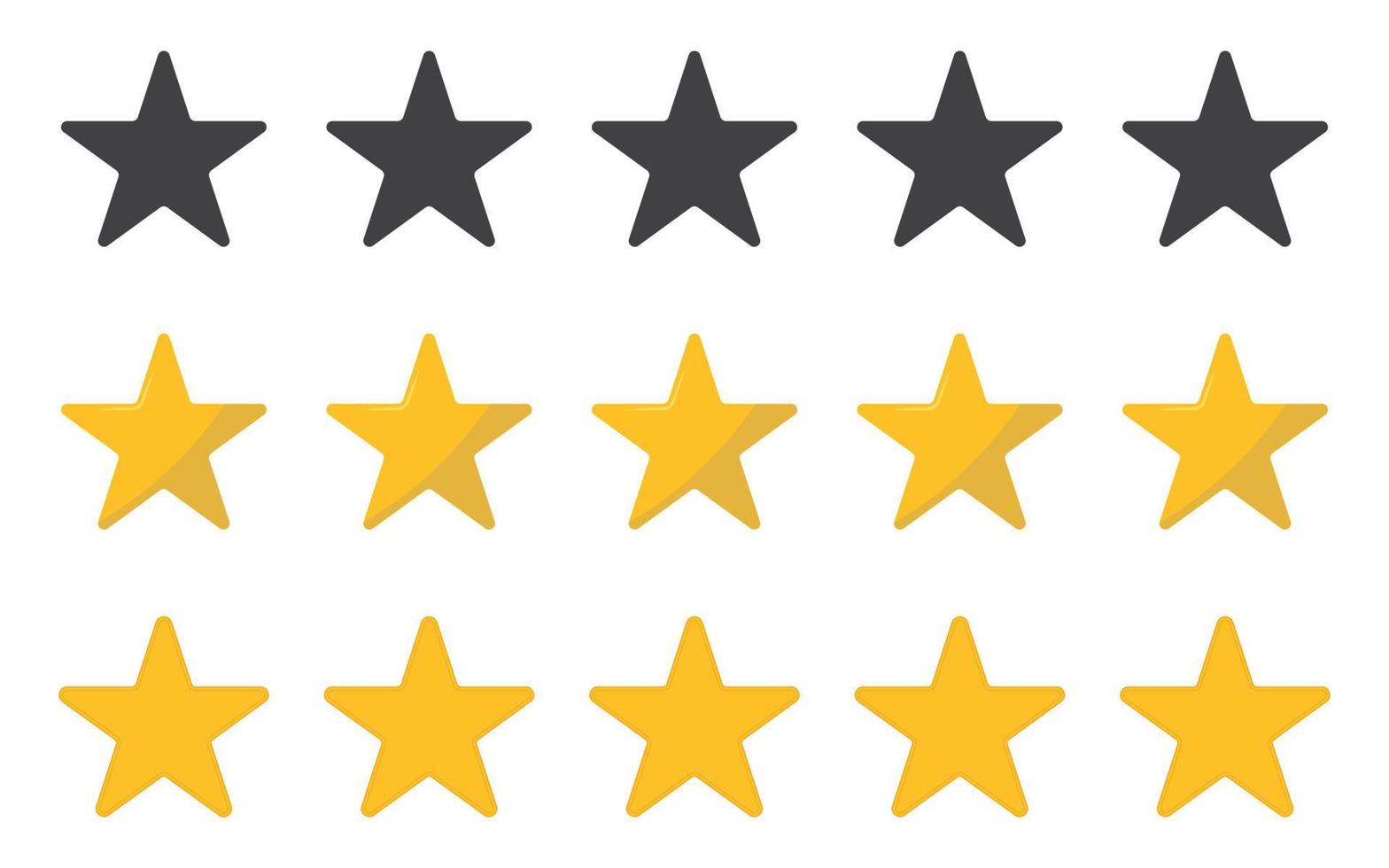 Black and yellow stars rating icon set. Five stars of customer product rating review. Feedback icon for app and website. vector