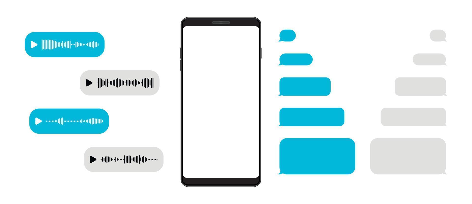maqueta de teléfono inteligente con plantilla de chat de mensajero en blanco y mensaje de voz. pantalla vacía del teléfono móvil. vector