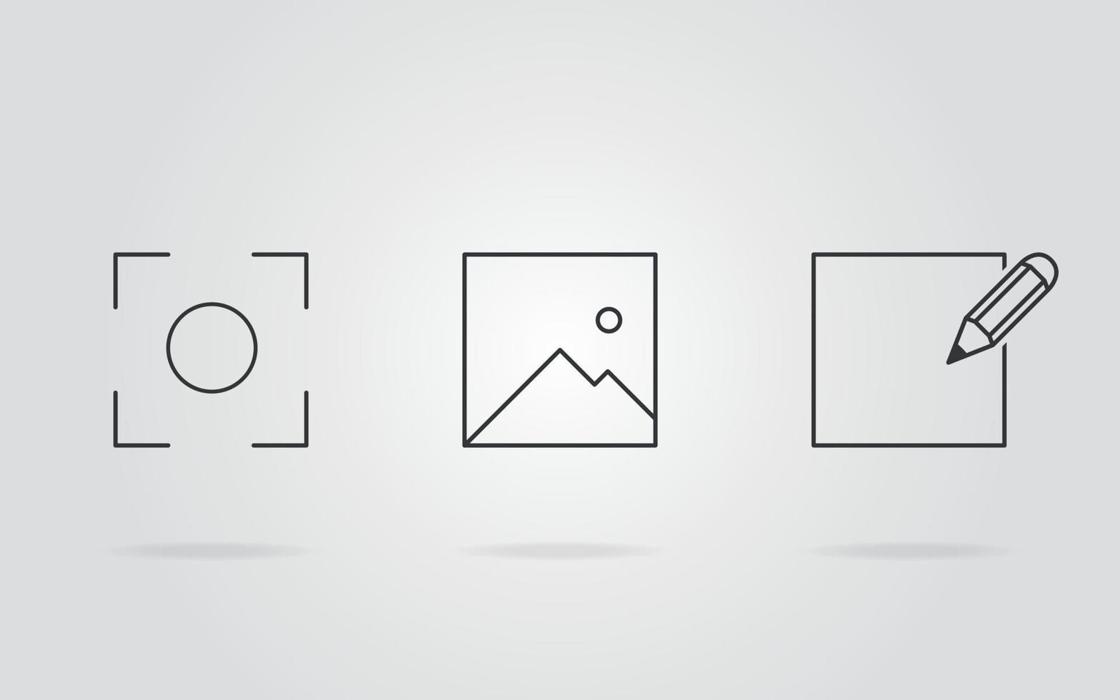 Photo editor user interface icons for mobile application. Creation and editing of photos and pictures. Vector
