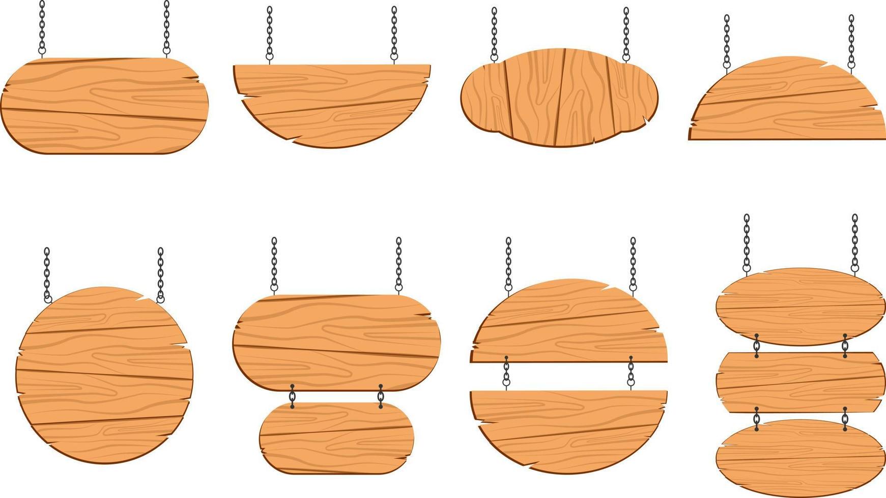 Colgar varios tablones de madera con forma redonda, aptos para pautas y anuncios vector