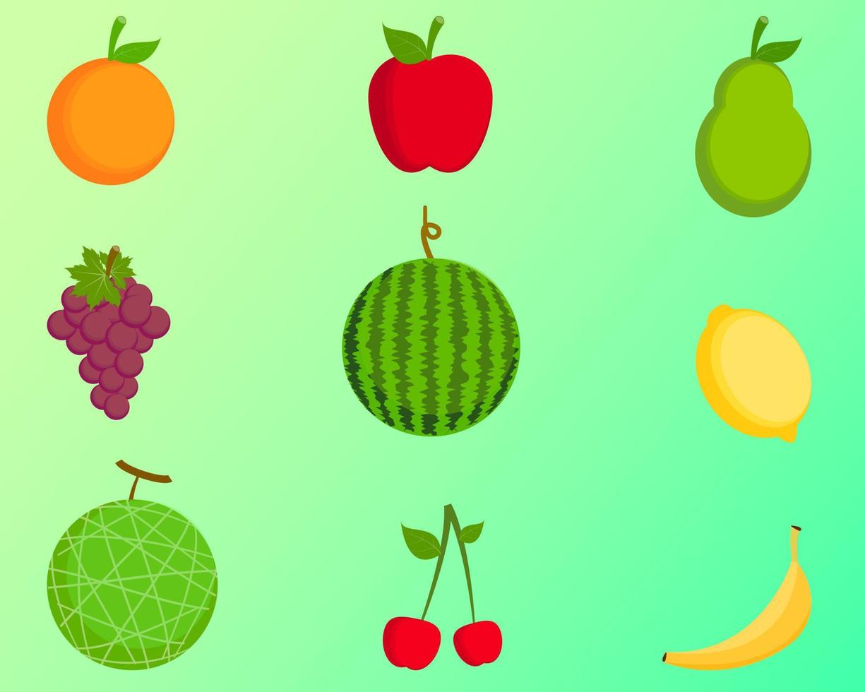 set of tropical fruits vector