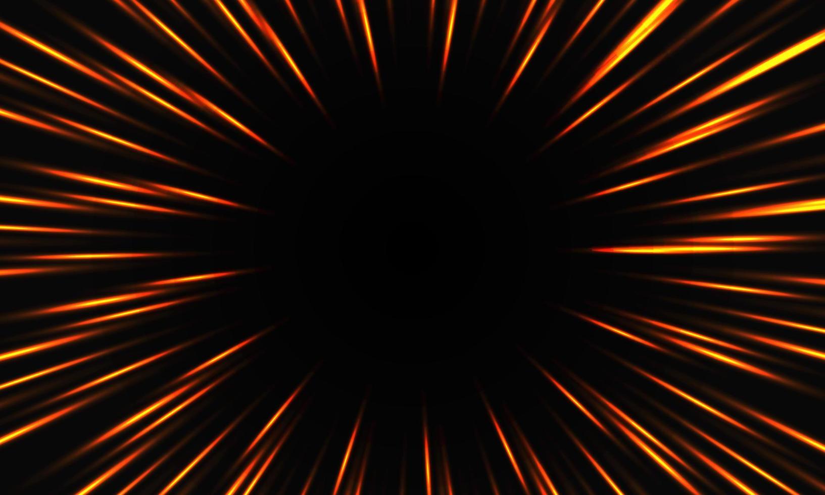 Zoom de velocidad de luz naranja abstracto en vector de tecnología de fondo negro