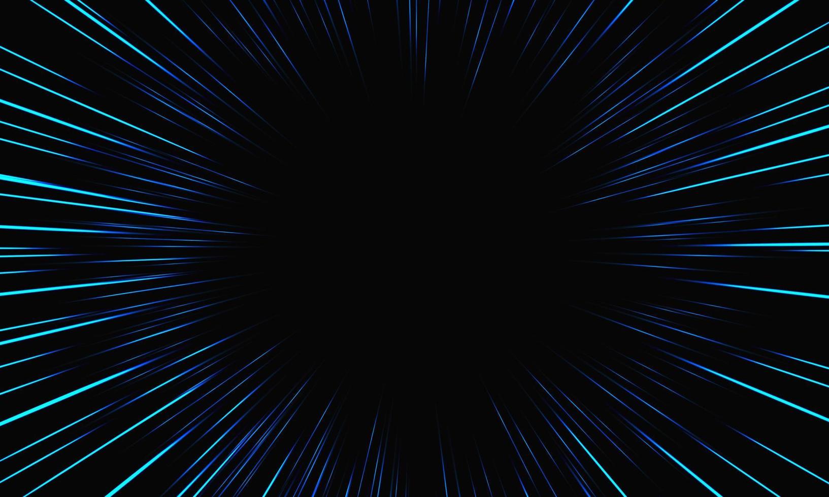 Zoom de velocidad de luz azul abstracto en vector de tecnología de fondo negro