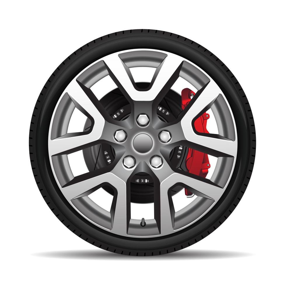 Aluminum wheel car tire disk break style racing on white background vector