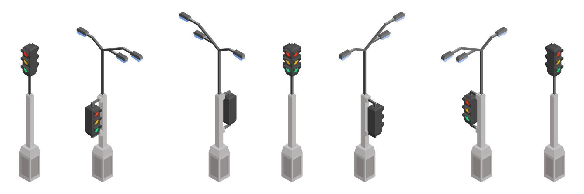 street poles traffic lights collection isometric vector