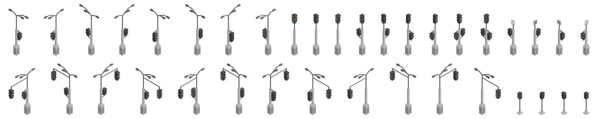 gran selección de semáforos isométricos vector