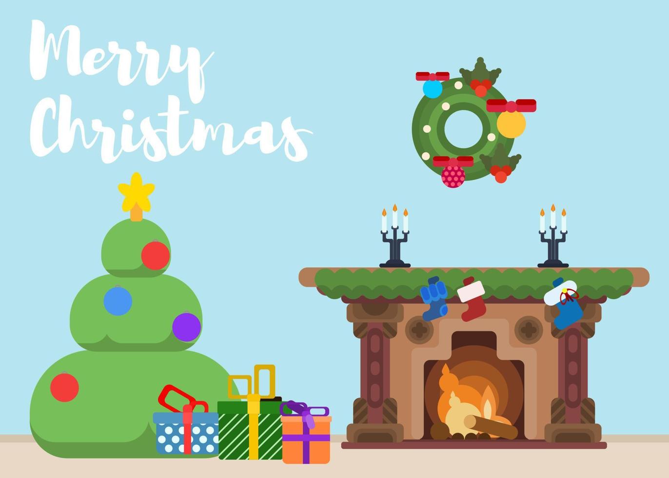 New Year card. fireplace and christmas tree vector