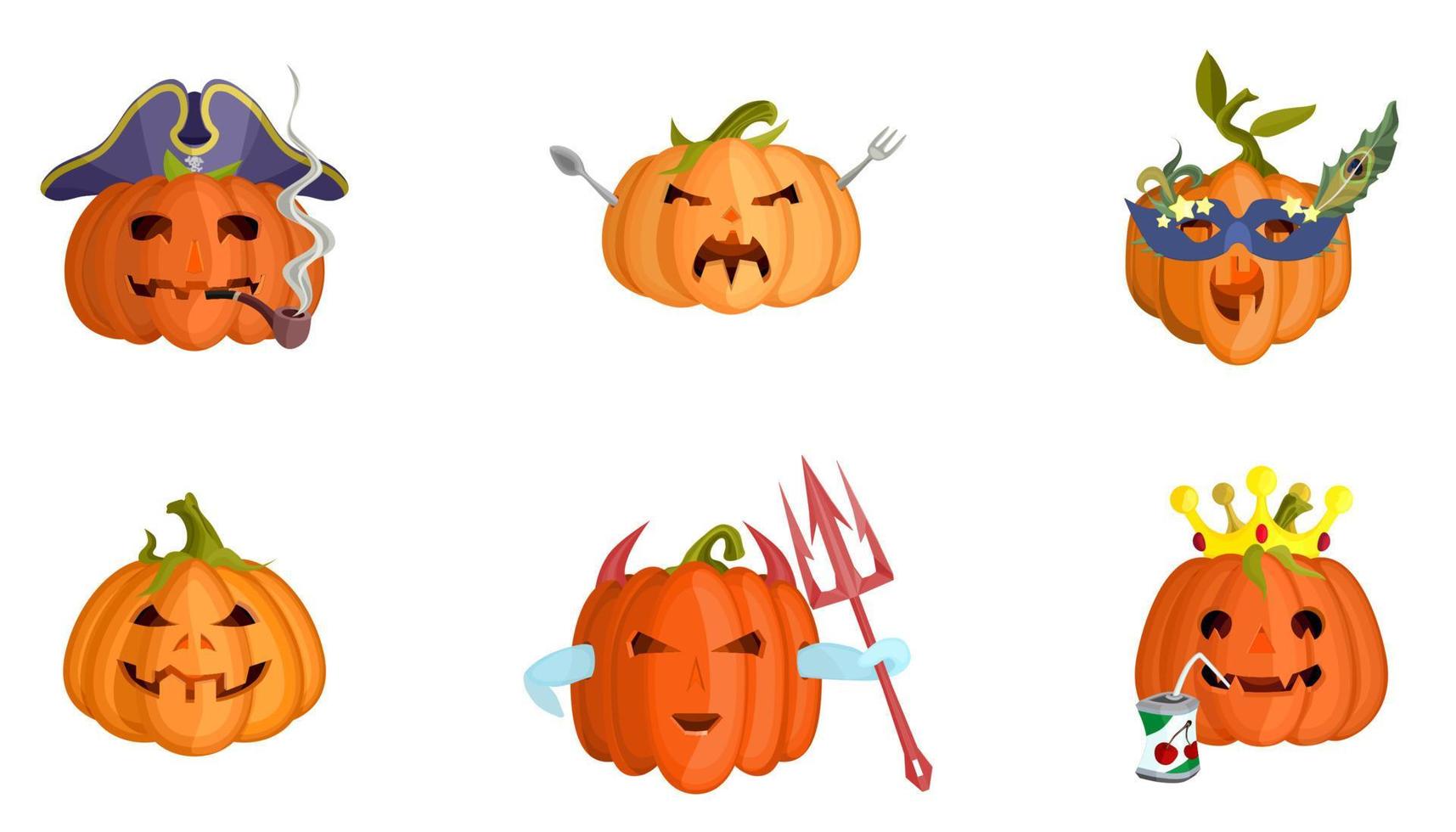 calabazas malvadas planas personajes de la colección de halloween vector