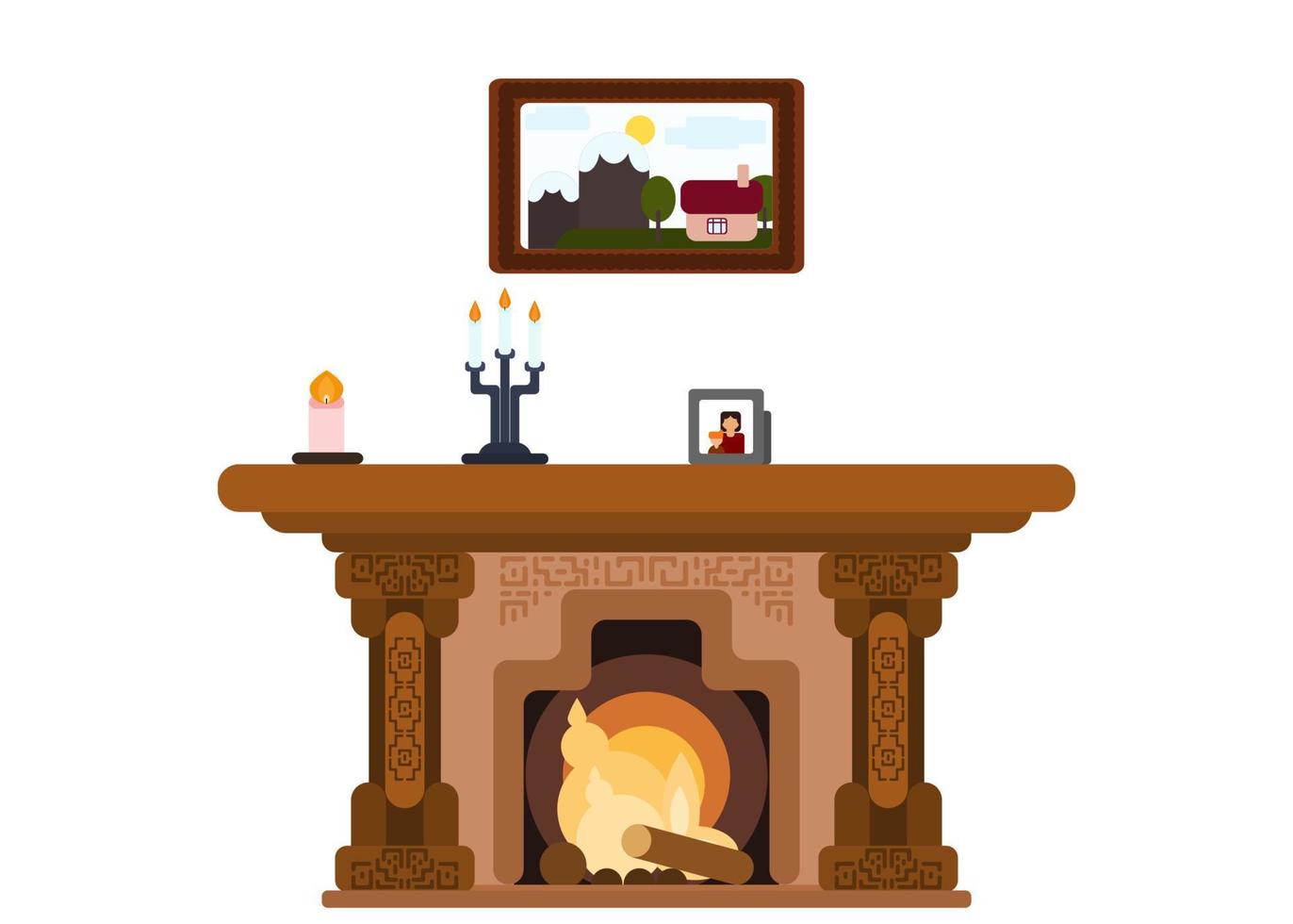 Home wooden fireplace. flat style illustration vector