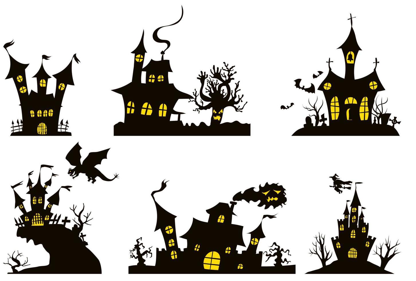 a selection of two-tone houses for Halloween vector