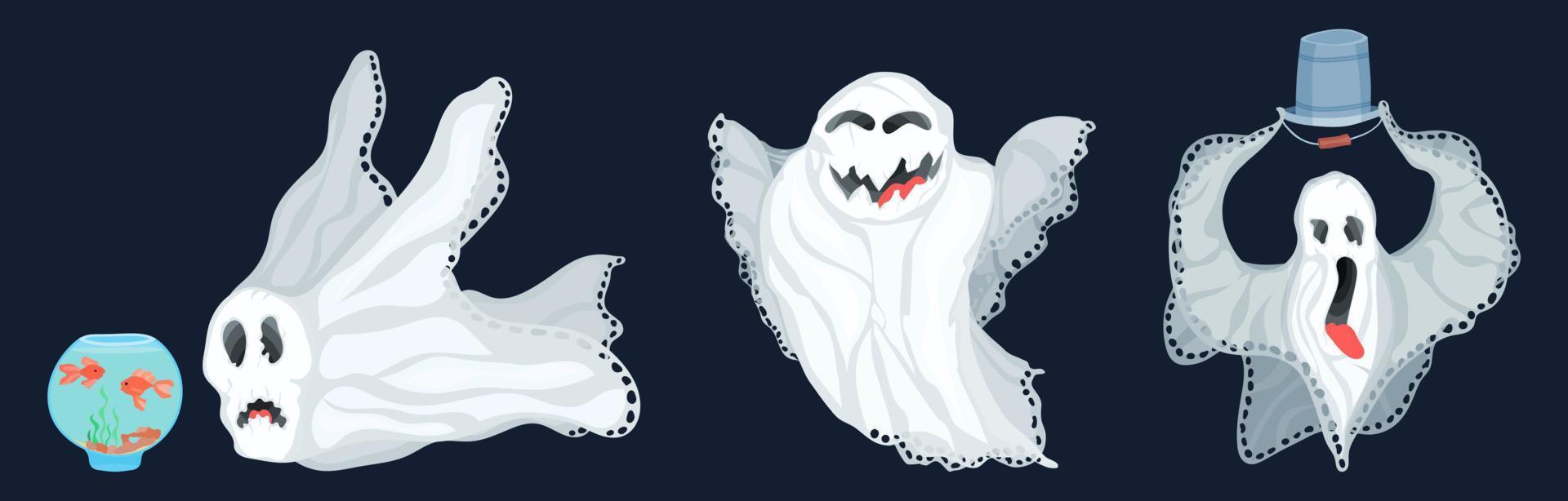 a selection of ghosts in a flat style on a dark vector