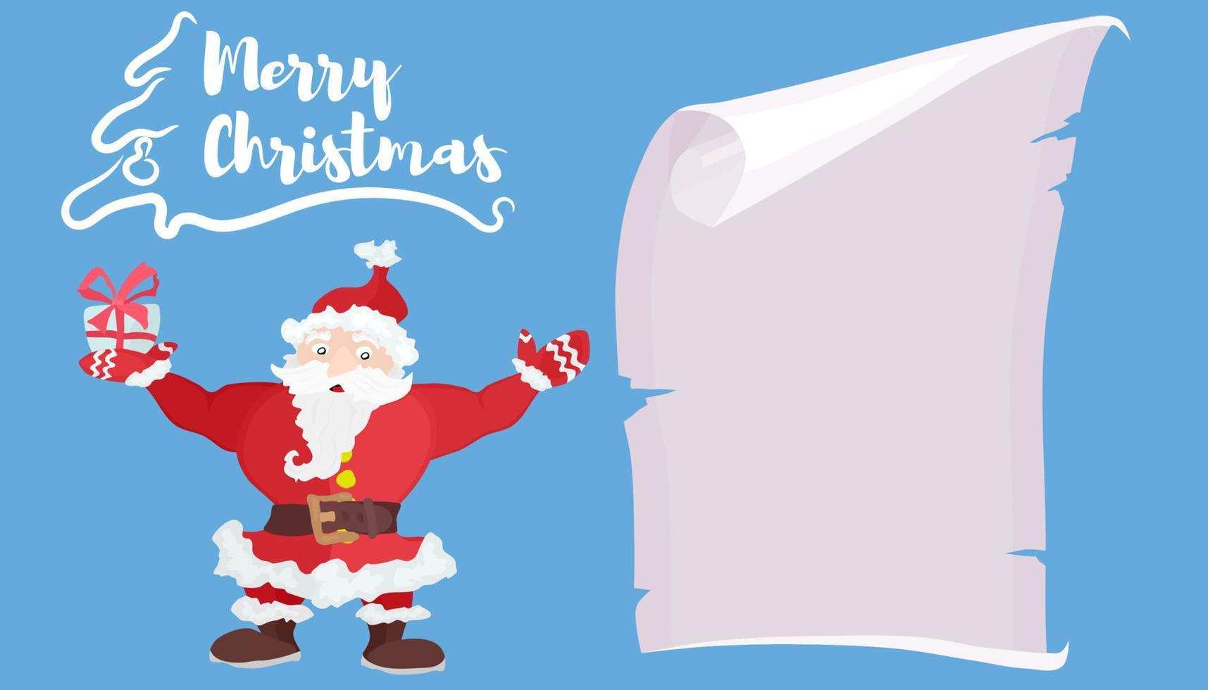 Santa Claus on a blue background with a scroll vector