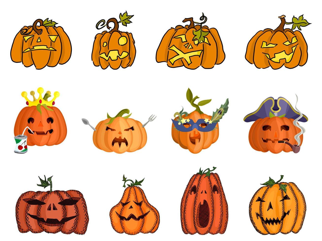 calabazas diferentes estilos colección de pegatinas vector