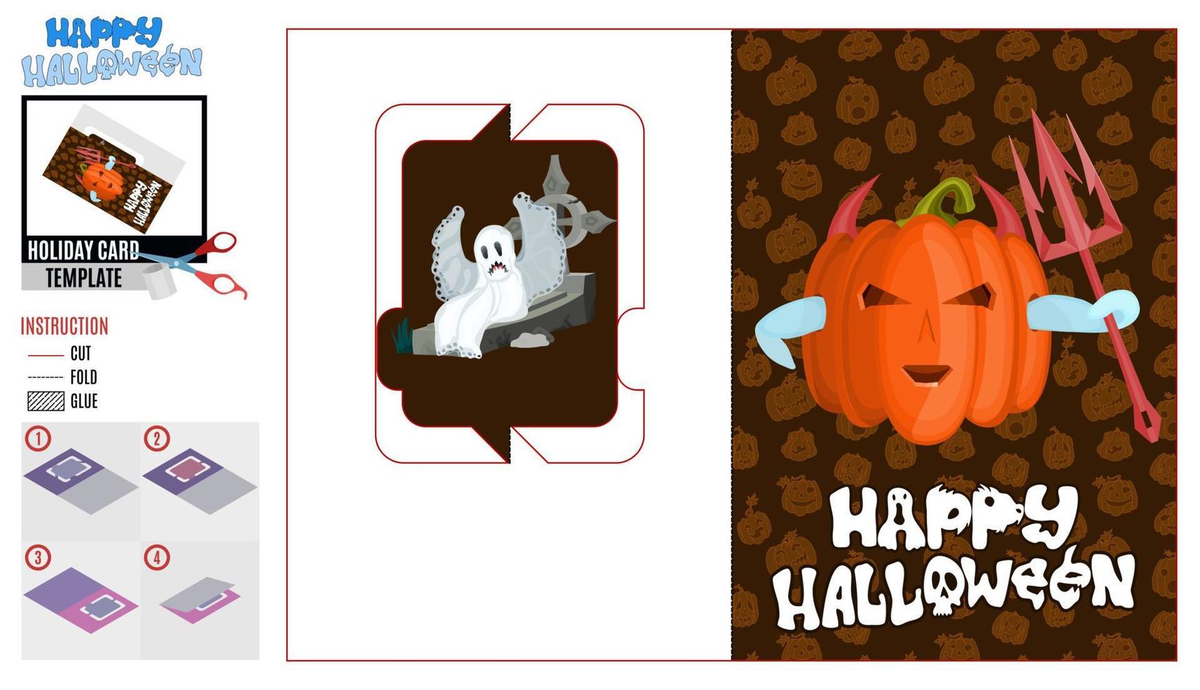 Halloween holiday card template, vector art.