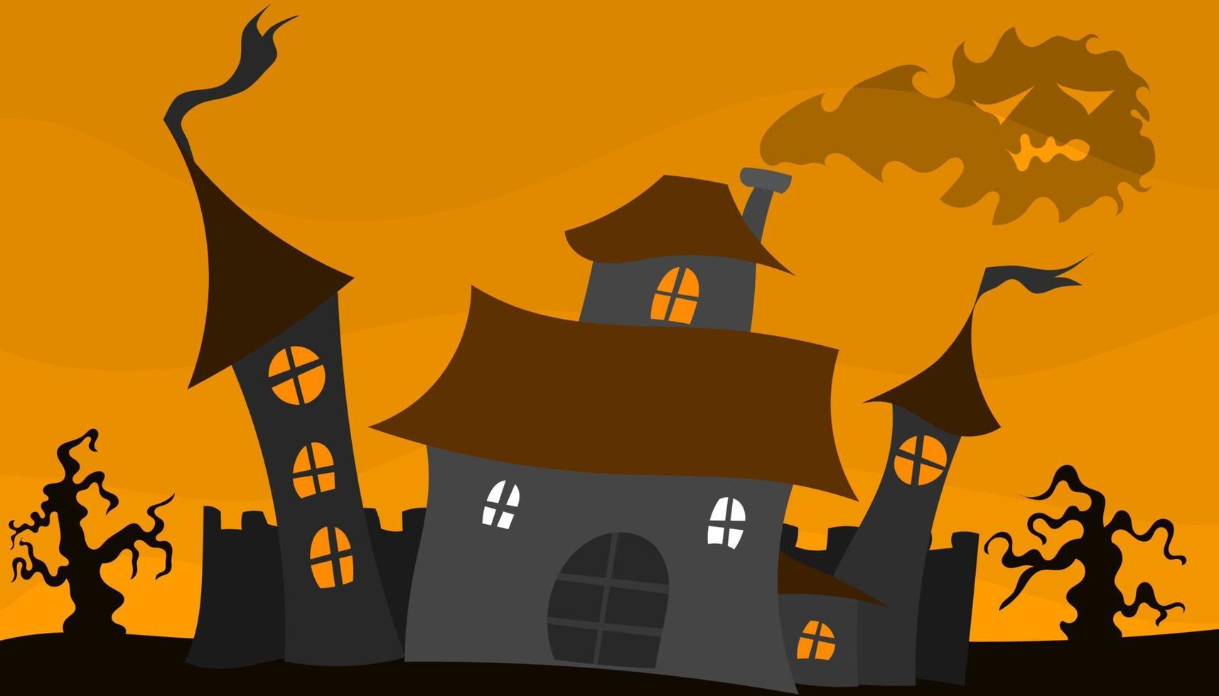 cartel de halloween del castillo antiguo con humo y amarillo vector