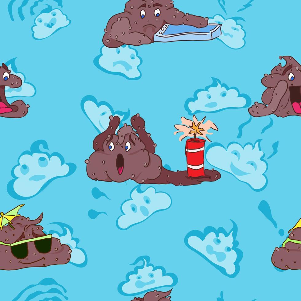 seamless pattern funny monsters poop playing games vector