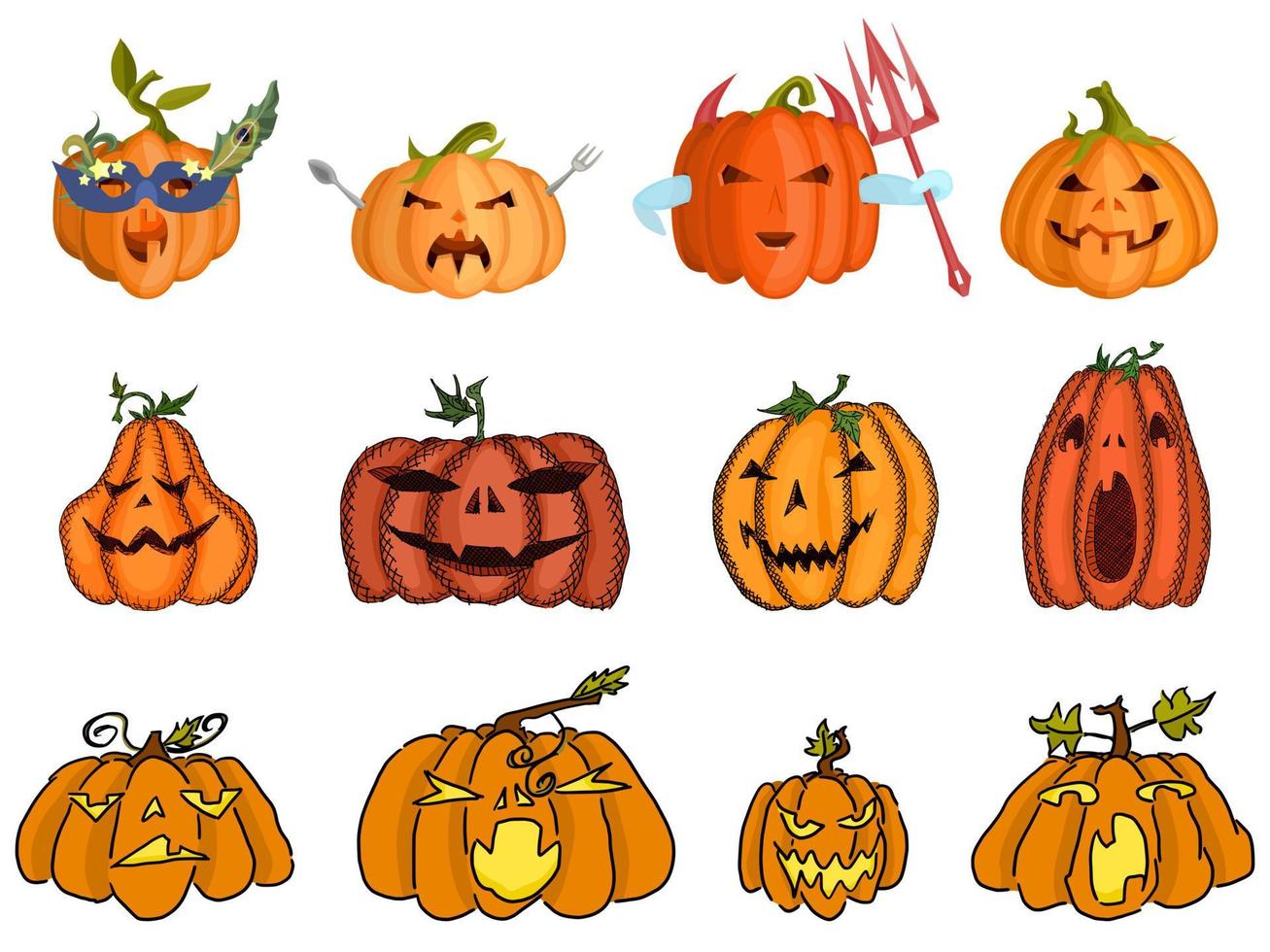 sketch pumpkin doodle drawing flat selection art vector