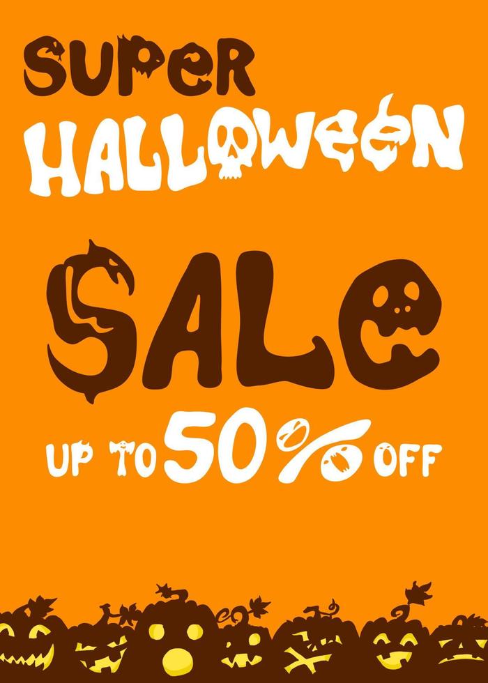 orange halloween poster with pumpkins. vector